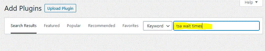 TSA Wait Times plugin search